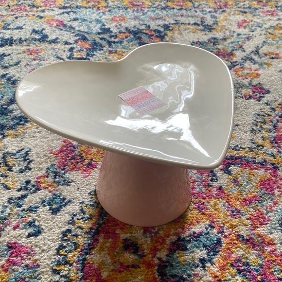 Farval Dining Heart Shaped Cake Stand Serving Platter Light Pink